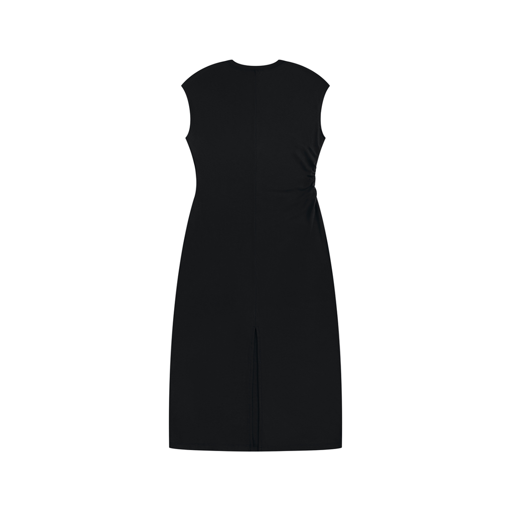 Ruched Sleeveless Midi Dress – Slim Fit — Drapeworth dress