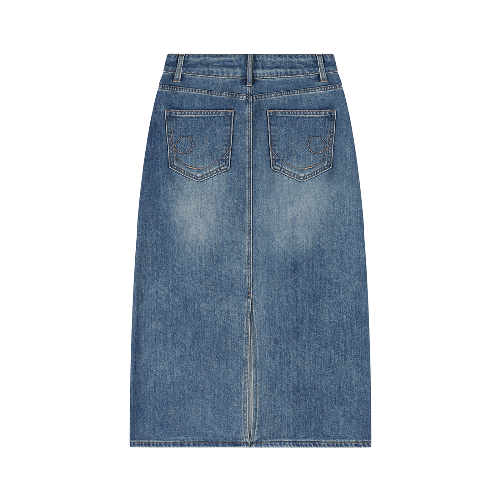 Vintage Wash A-Line Denim Midi Skirt — Drapeworth skirt