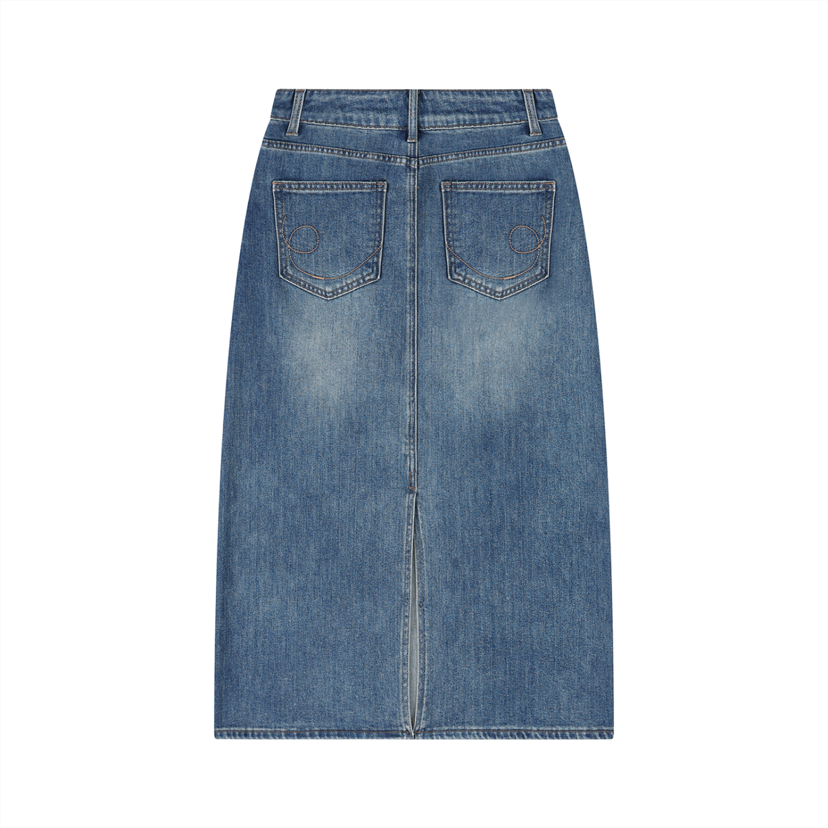 Vintage Wash A-Line Denim Midi Skirt — Drapeworth skirt