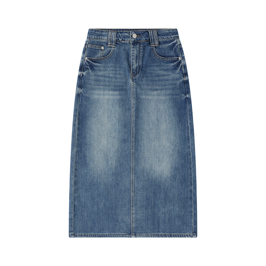 Vintage Wash A-Line Denim Midi Skirt — Drapeworth skirt