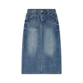 Vintage Wash A-Line Denim Midi Skirt — Drapeworth skirt