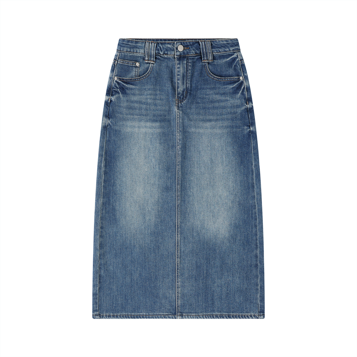Vintage Wash A-Line Denim Midi Skirt — Drapeworth skirt