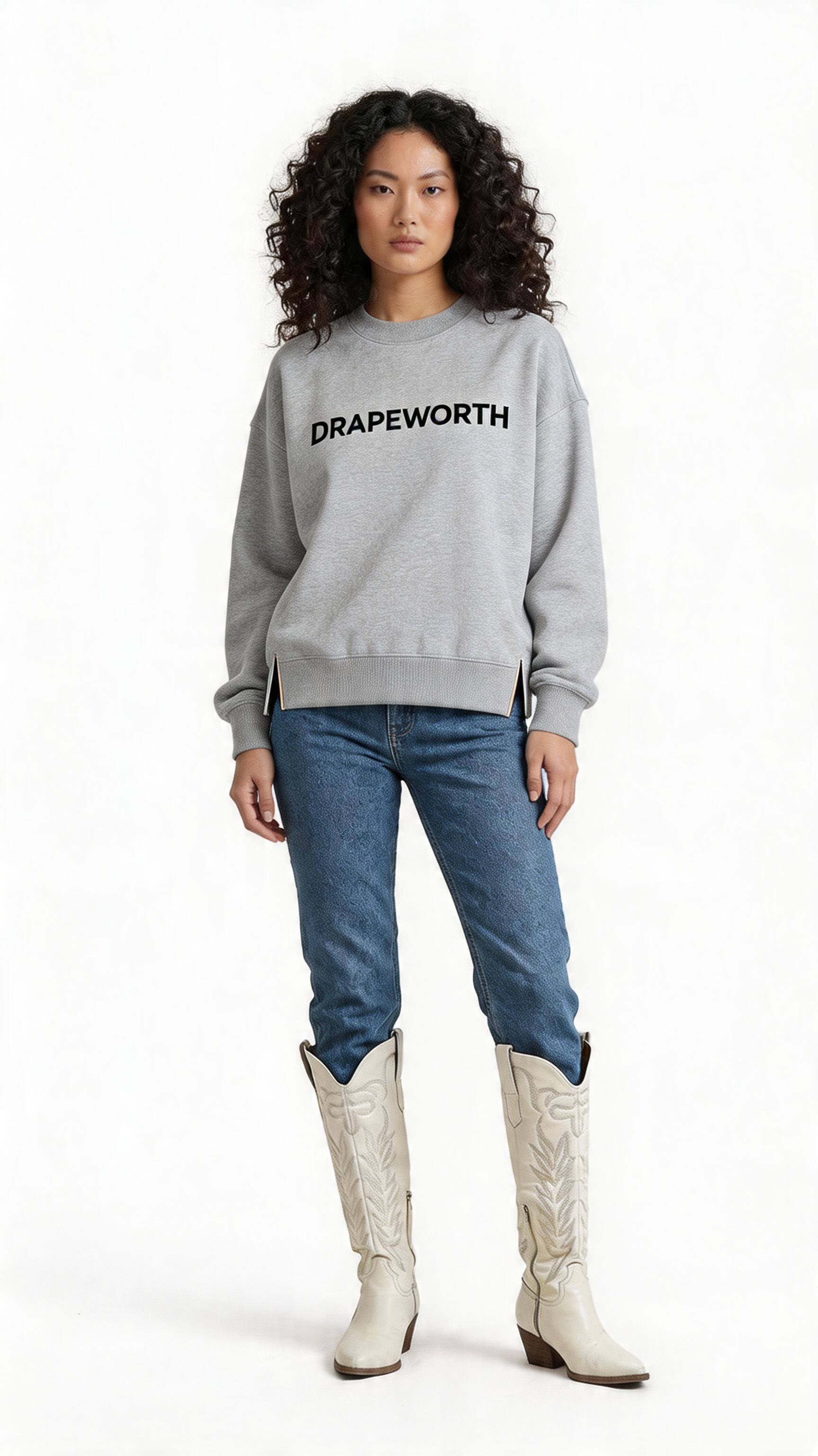 Oversized Cropped Sweatshirt – Slit Detail Signature Logo (DRAPEWORTH Edition)