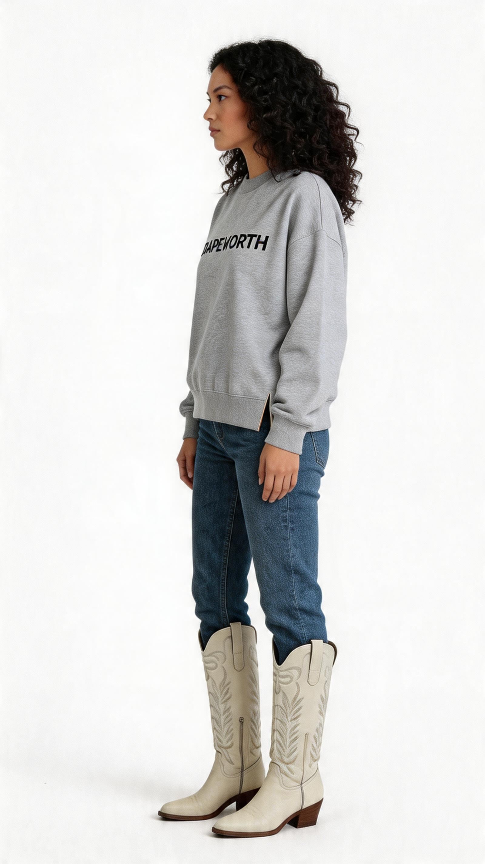 Oversized Cropped Sweatshirt – Slit Detail Signature Logo (DRAPEWORTH Edition)