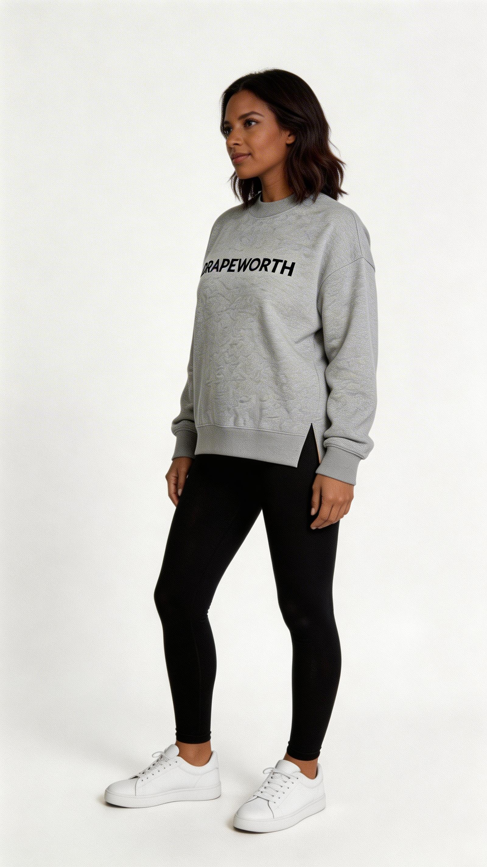 Oversized Cropped Sweatshirt – Slit Detail Signature Logo (DRAPEWORTH Edition)