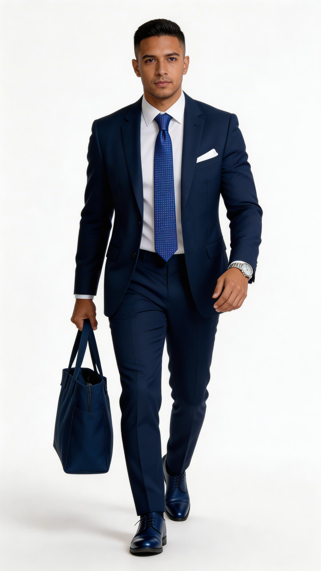 Royal Blue Necktie – White Microdot Jacquard (Classic Width)