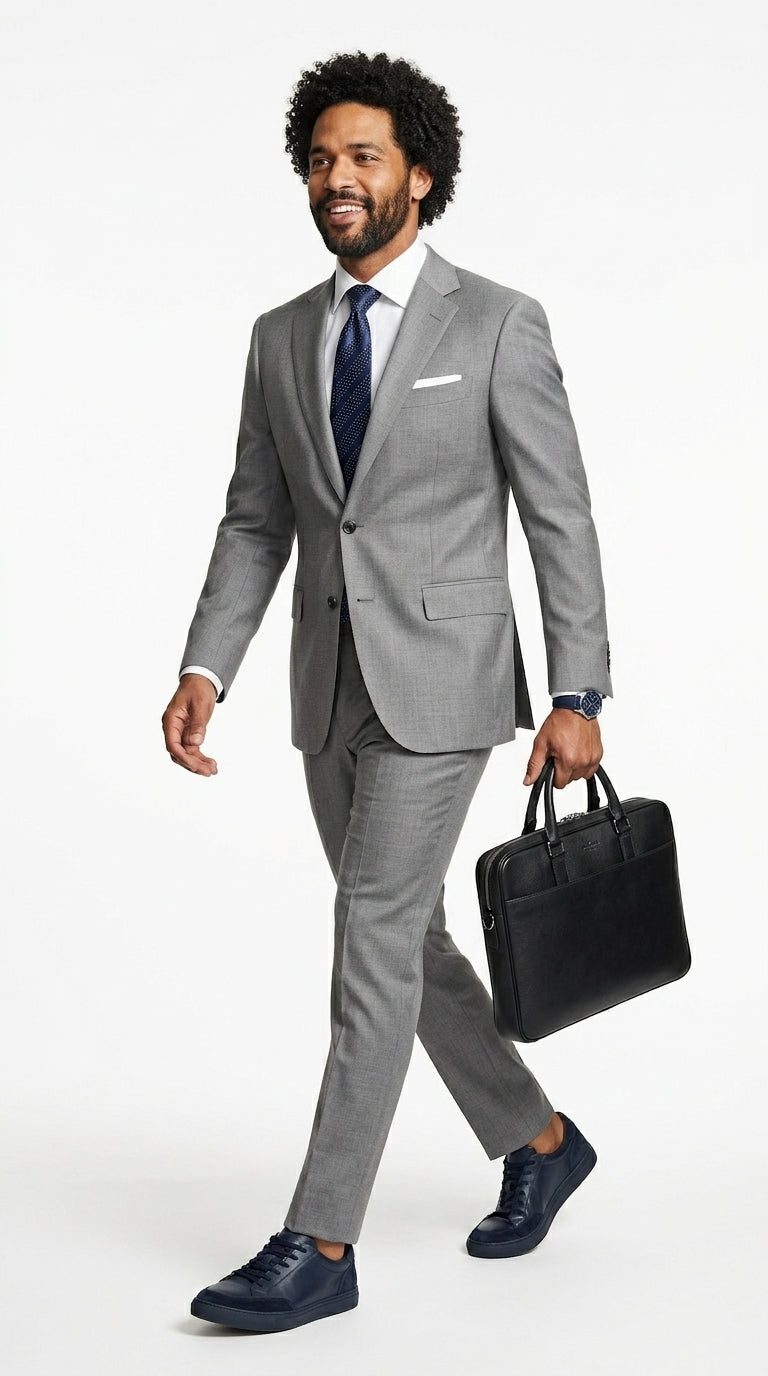 Navy Striped Necktie – Microdot Jacquard Detail