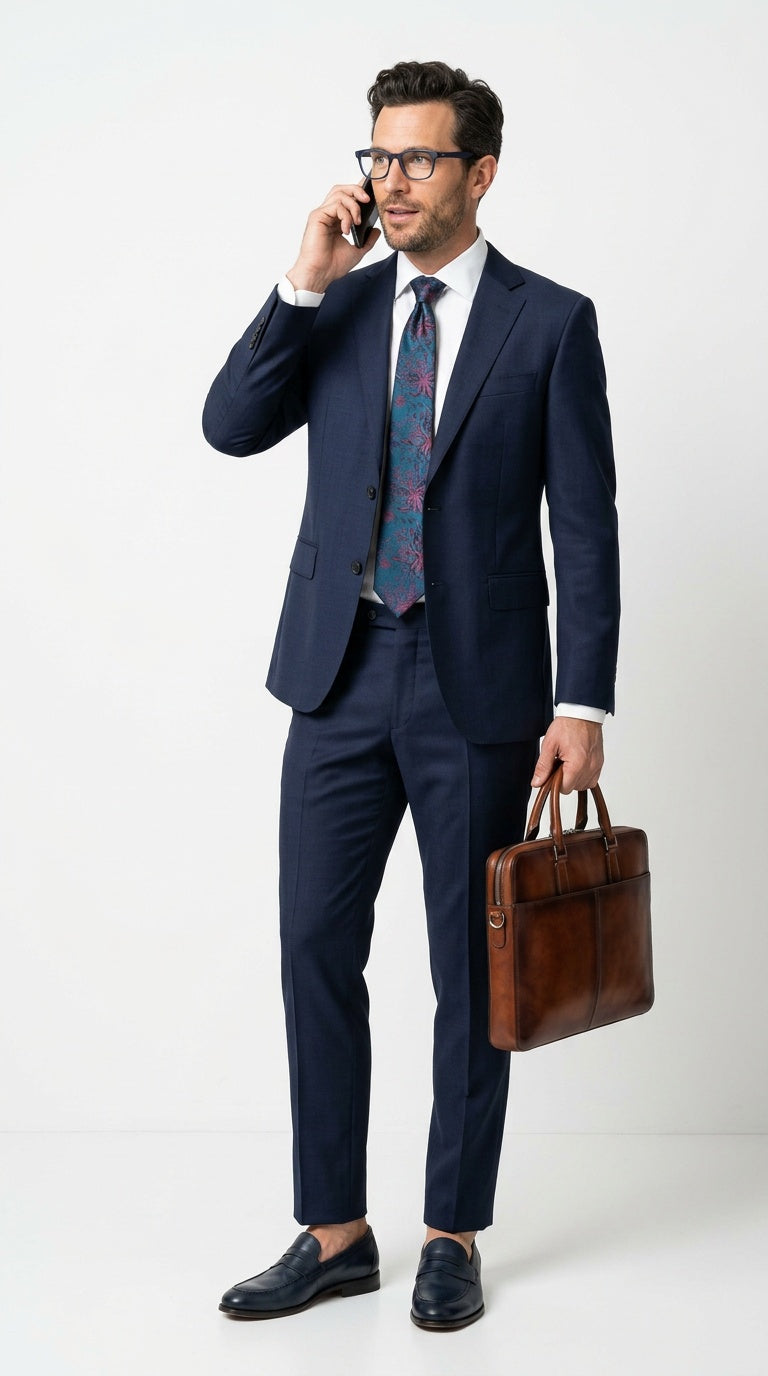 Midnight Blue Necktie – Burgundy Paisley Jacquard
