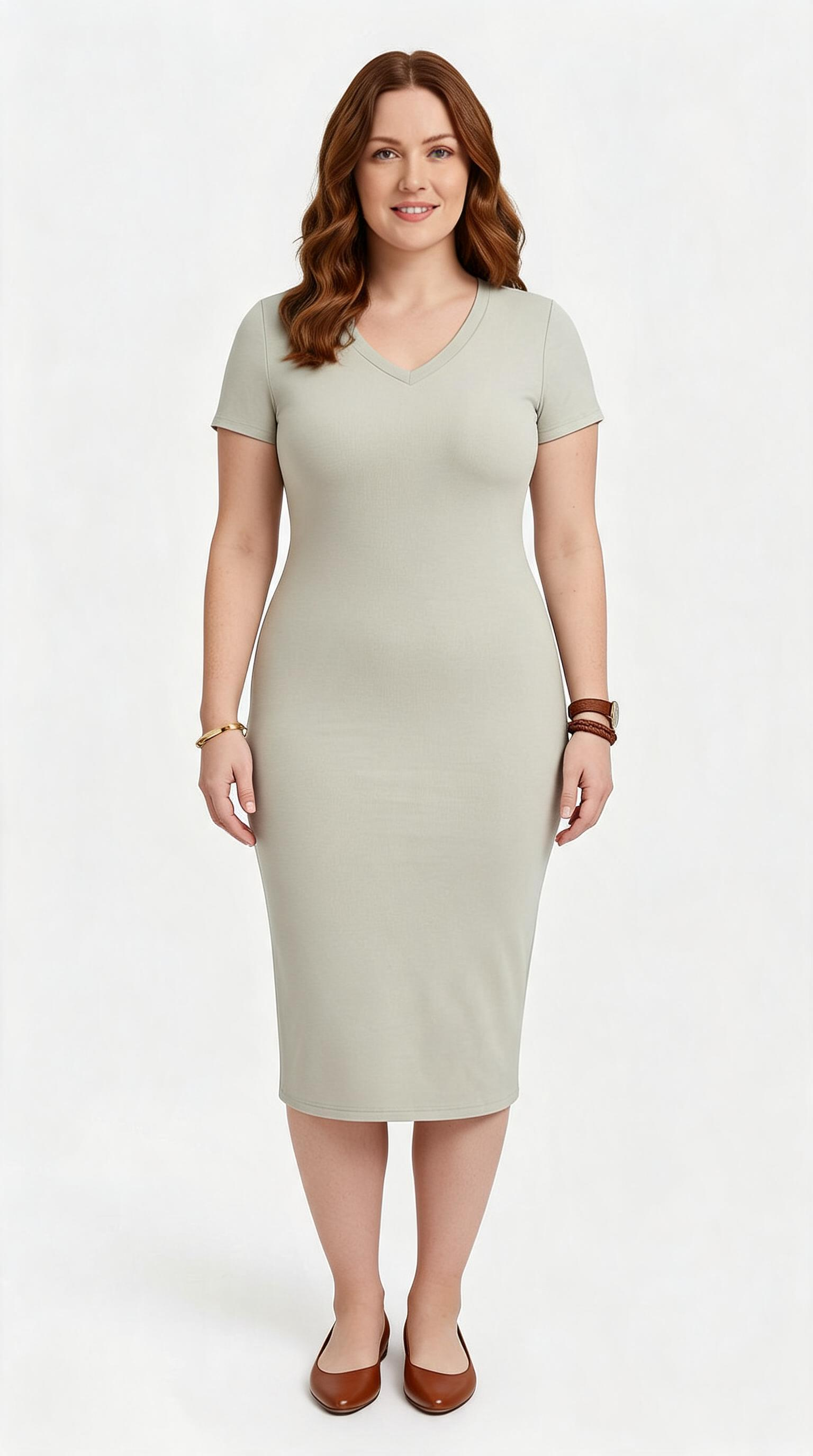 Bodycon Maxi Dress – V-Neck Slit Sculpted Fit (Tan)