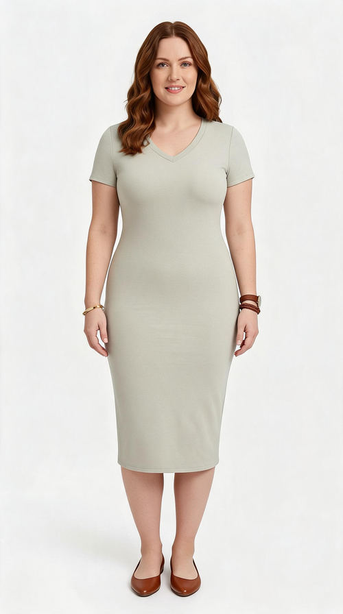 Bodycon Maxi Dress – V-Neck Slit Sculpted Fit (Tan)