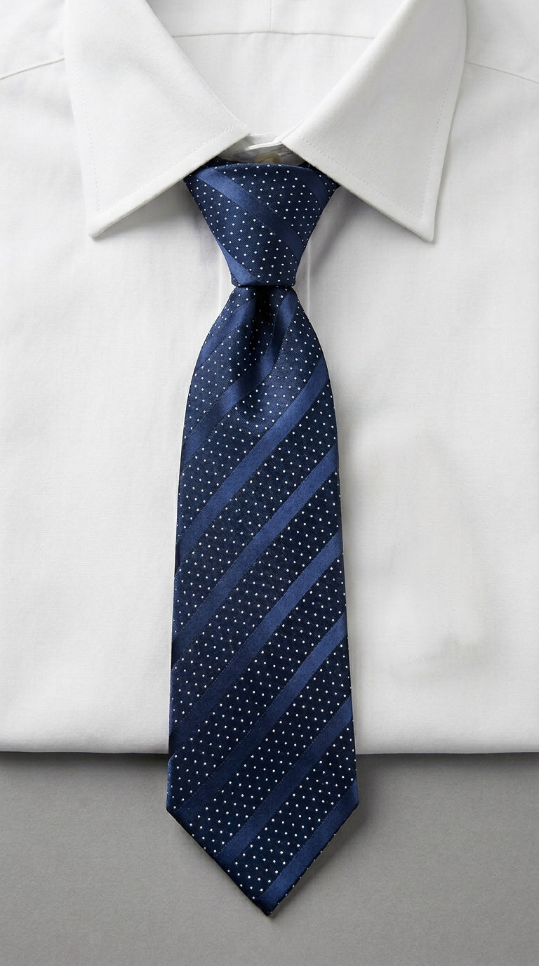 Navy Striped Necktie – Microdot Jacquard Detail