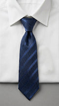 Navy Striped Necktie – Microdot Jacquard Detail