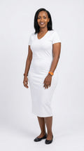 Bodycon Maxi Dress – V-Neck Slit Sculpted Fit (White)
