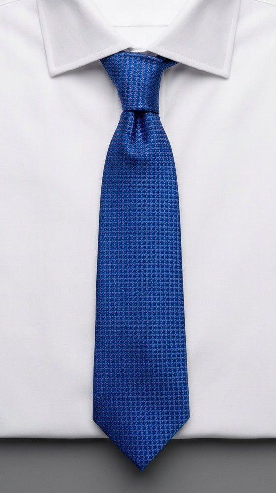 Royal Blue Necktie – White Microdot Jacquard (Classic Width)
