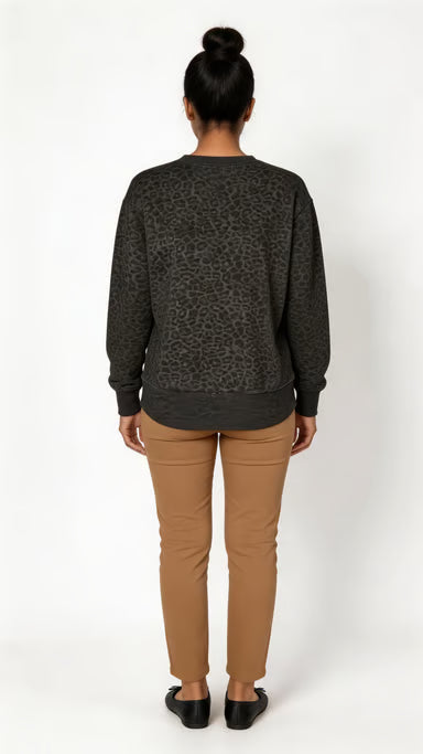 Leopard Print Oversized Sweatshirt – Drop Shoulder Raw Hem Crewneck