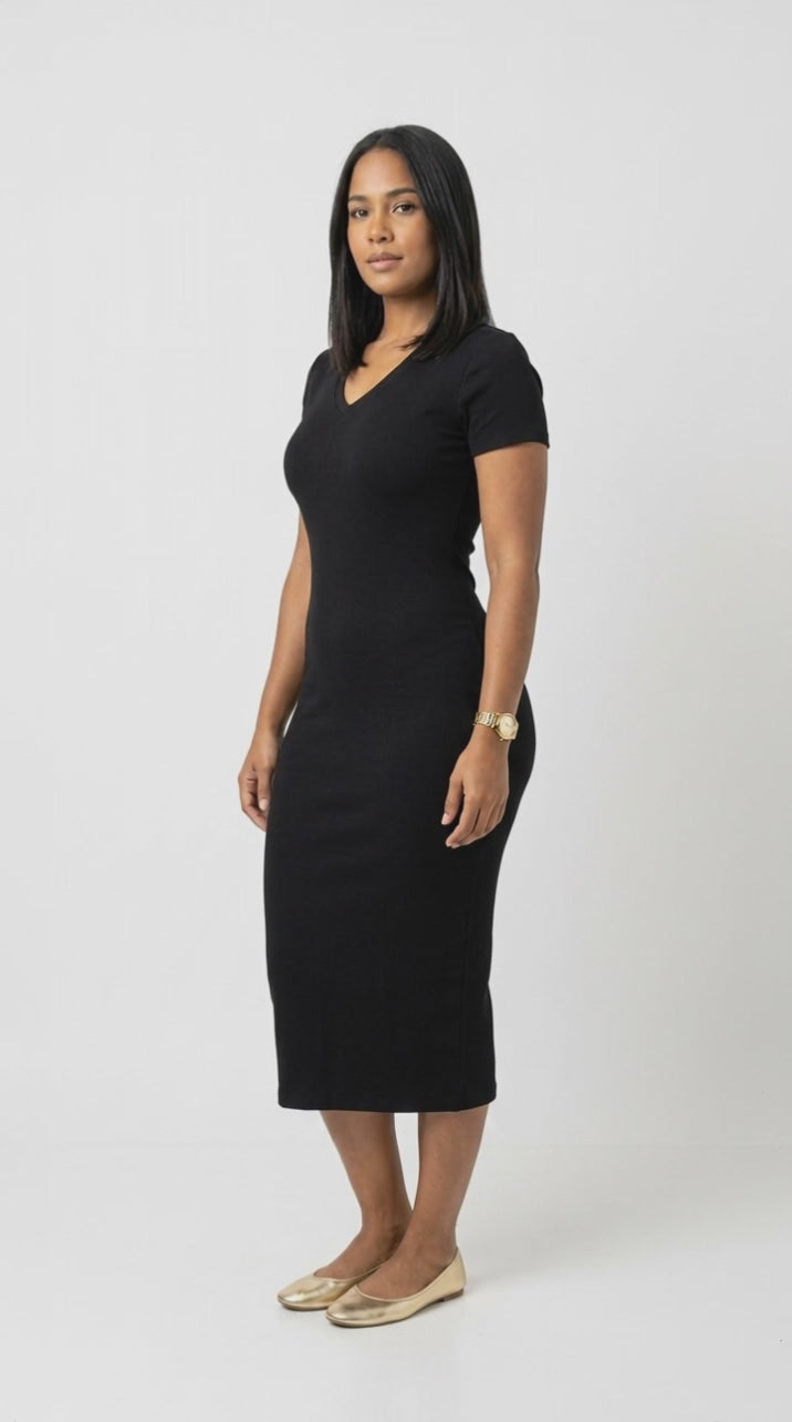 Bodycon Maxi Dress – V-Neck Slit Sculpted Fit